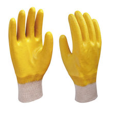 Cotton Interlock Shell Bulk Fully Nitrile Coated Gloves With Yellow Colors